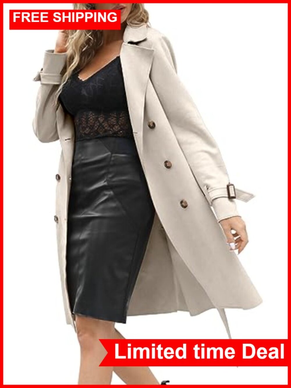 Faux Suede Double Breasted Lightweight Trench Coat